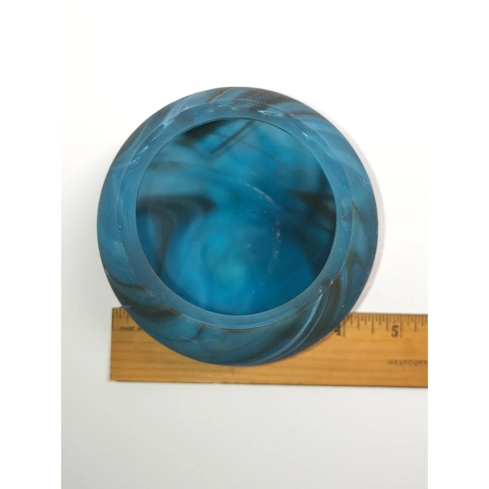 Blown Glass Candle Holder Or Vase Blue W Black Swirls Handmade‎ Home Decor